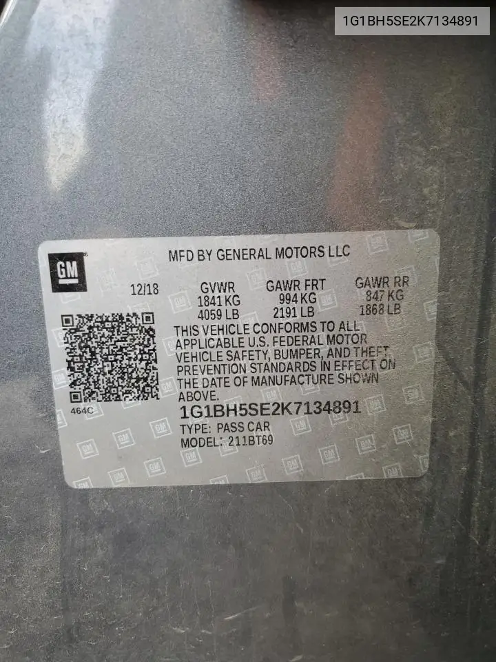 1G1BH5SE2K7134891 2019 Chevrolet Cruze