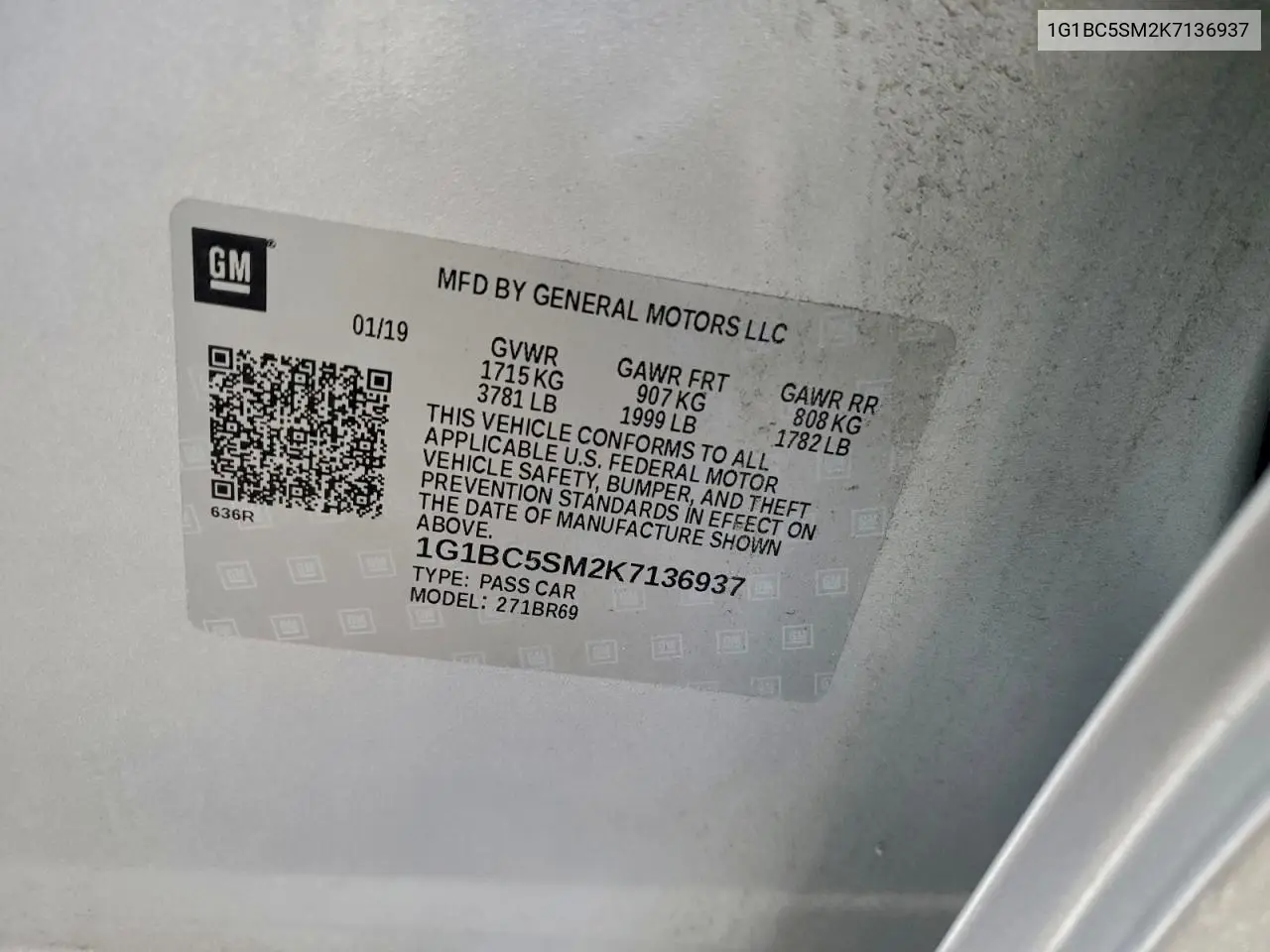 1G1BC5SM2K7136937 2019 Chevrolet Cruze Ls