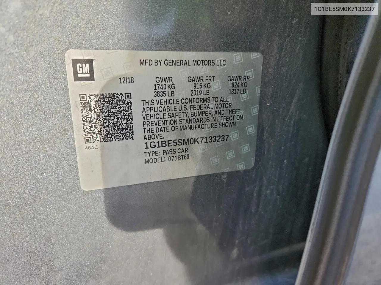 1G1BE5SM0K7133237 2019 Chevrolet Cruze Lt