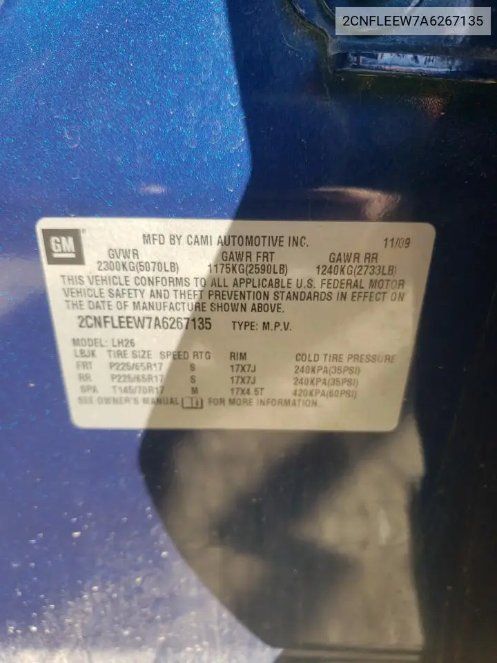 2CNFLEEW7A6267135 2010 Chevrolet Equinox Lt