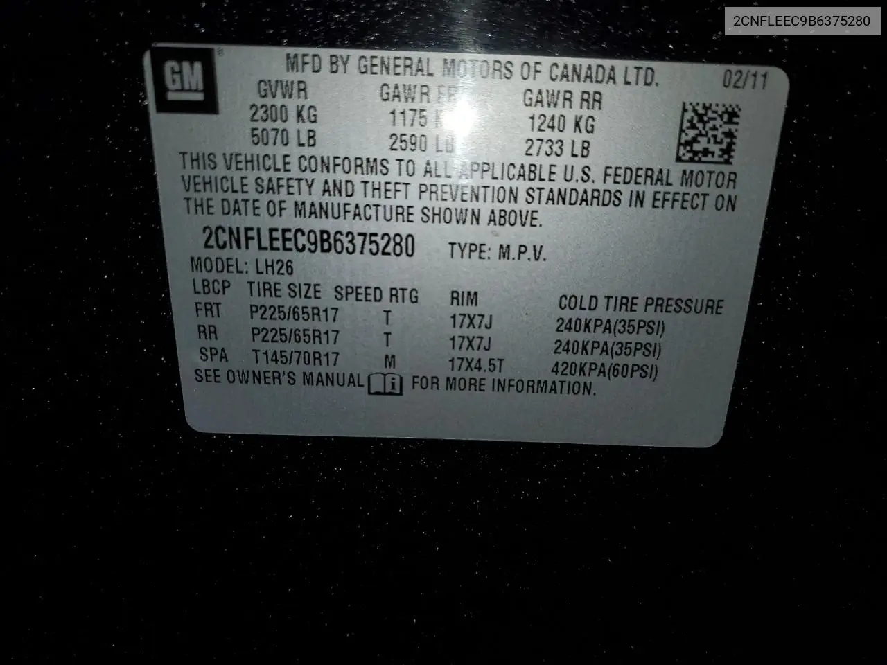 2CNFLEEC9B6375280 2011 Chevrolet Equinox Lt