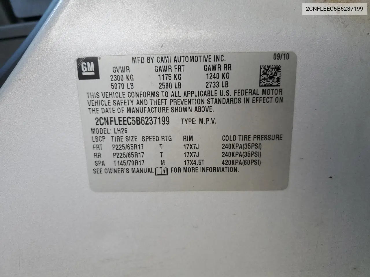 2CNFLEEC5B6237199 2011 Chevrolet Equinox Lt