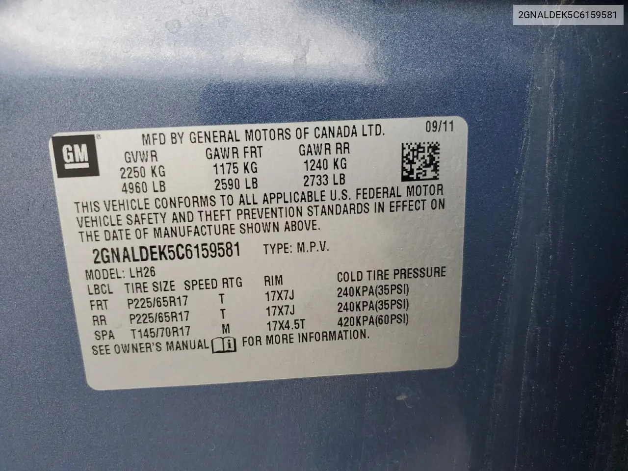 2GNALDEK5C6159581 2012 Chevrolet Equinox Lt