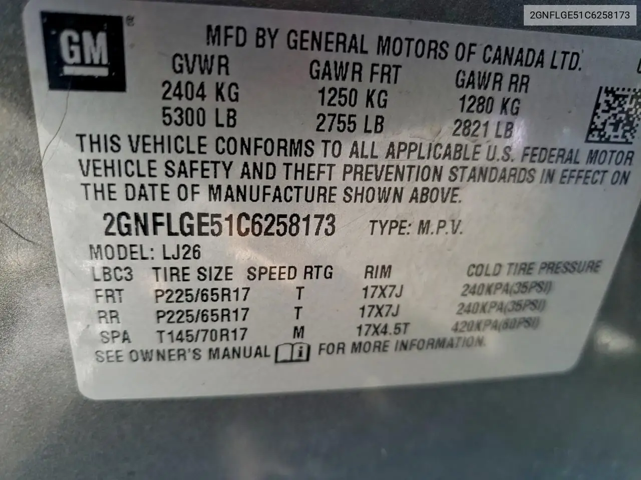 2GNFLGE51C6258173 2012 Chevrolet Equinox Ltz