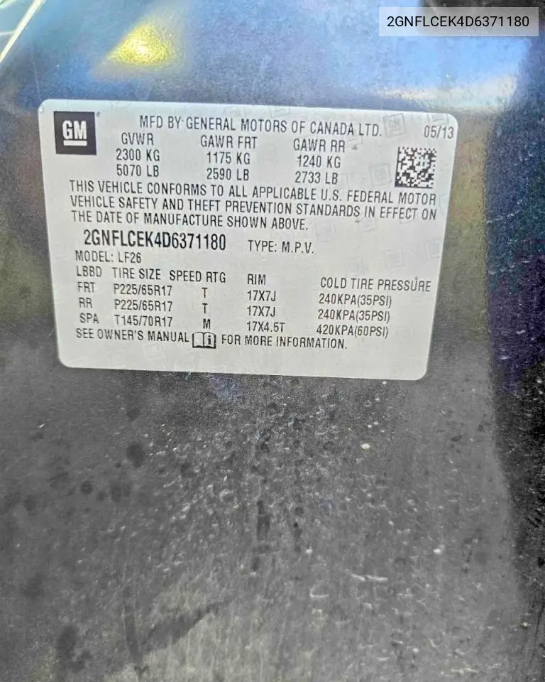 2GNFLCEK4D6371180 2013 Chevrolet Equinox Ls
