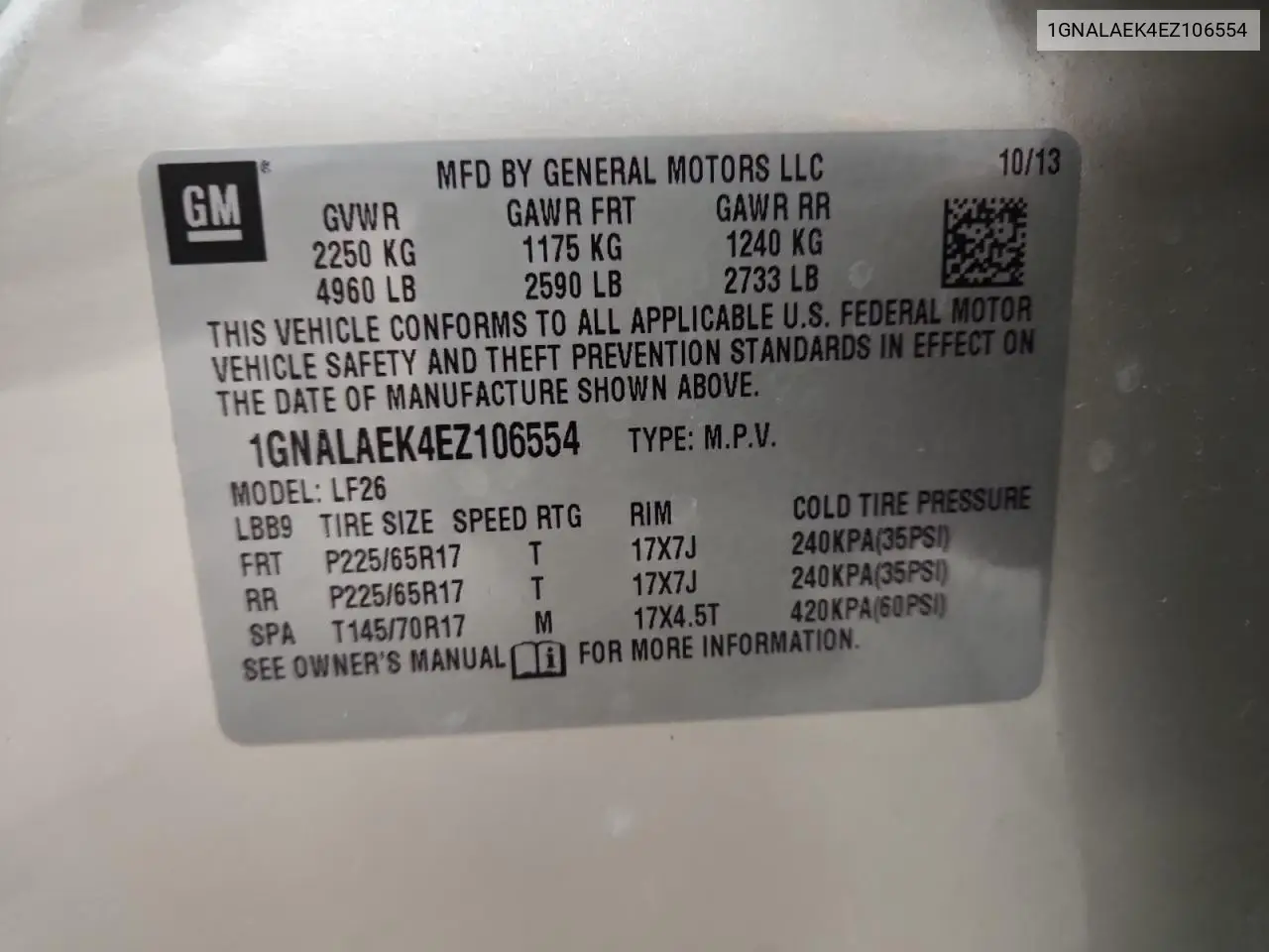 1GNALAEK4EZ106554 2014 Chevrolet Equinox Ls