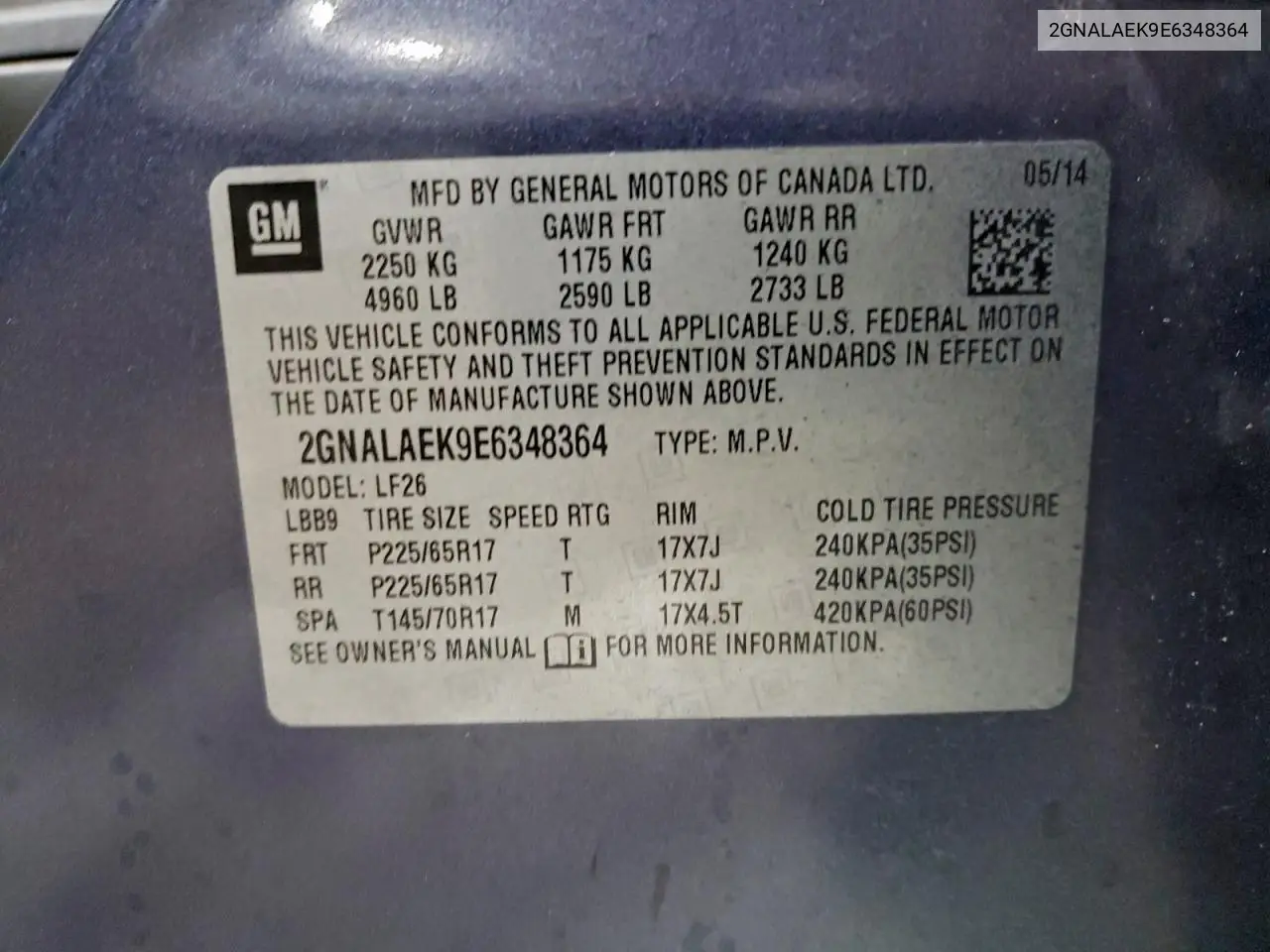 2GNALAEK9E6348364 2014 Chevrolet Equinox Ls