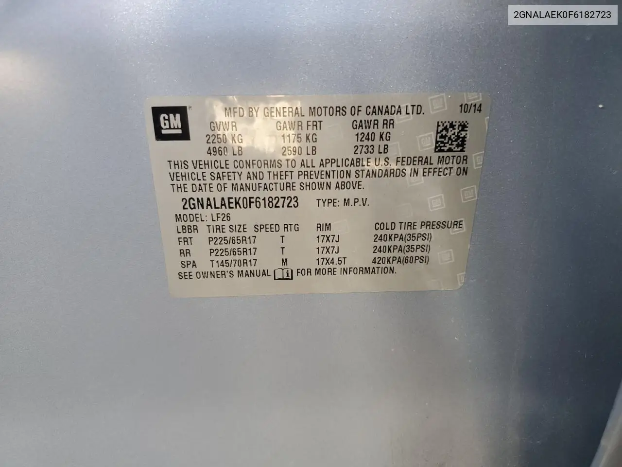2GNALAEK0F6182723 2015 Chevrolet Equinox Ls