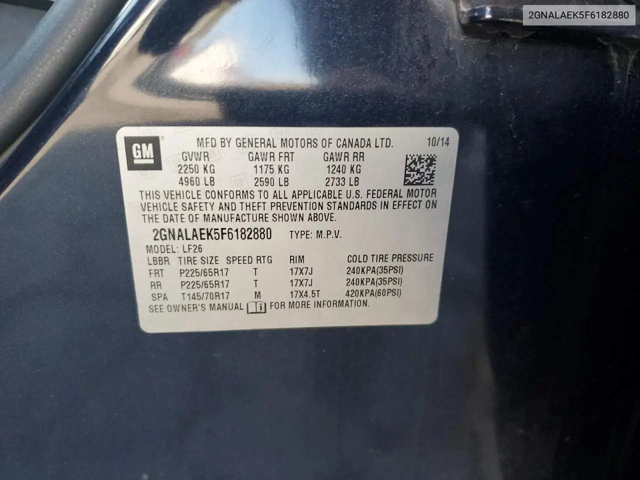 2GNALAEK5F6182880 2015 Chevrolet Equinox Ls