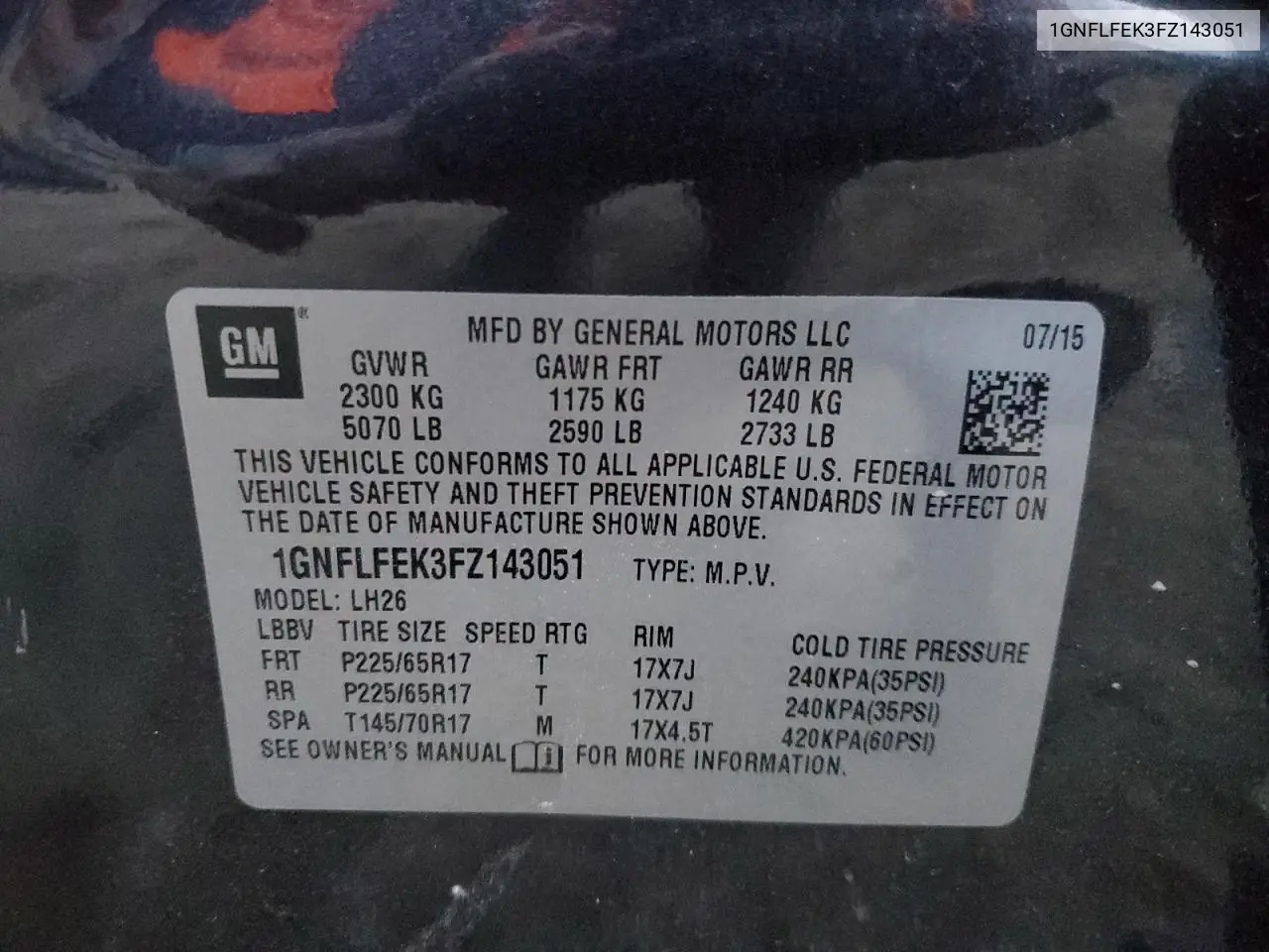 1GNFLFEK3FZ143051 2015 Chevrolet Equinox Lt