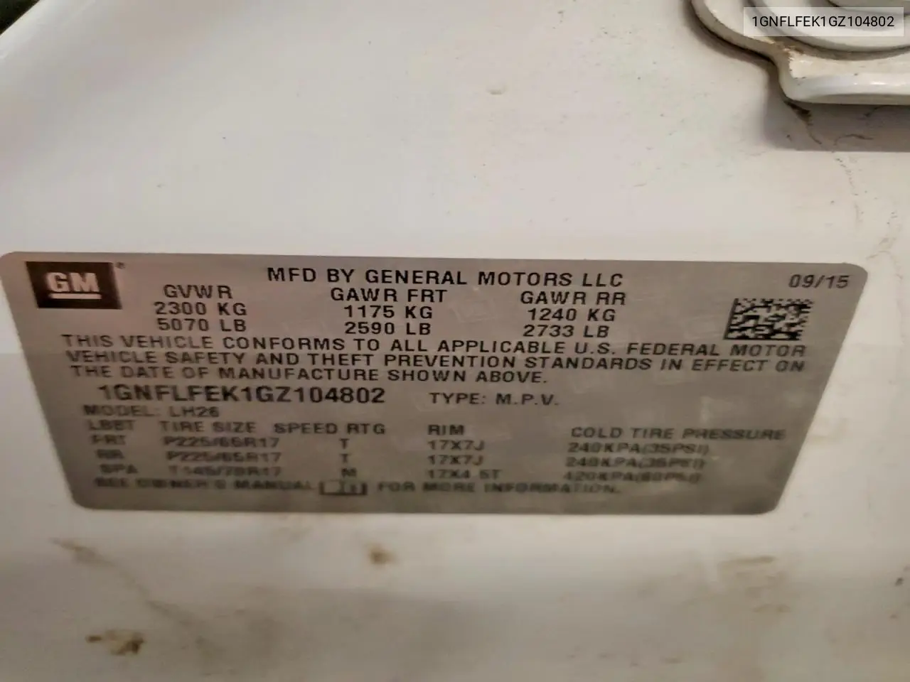 1GNFLFEK1GZ104802 2016 Chevrolet Equinox Lt