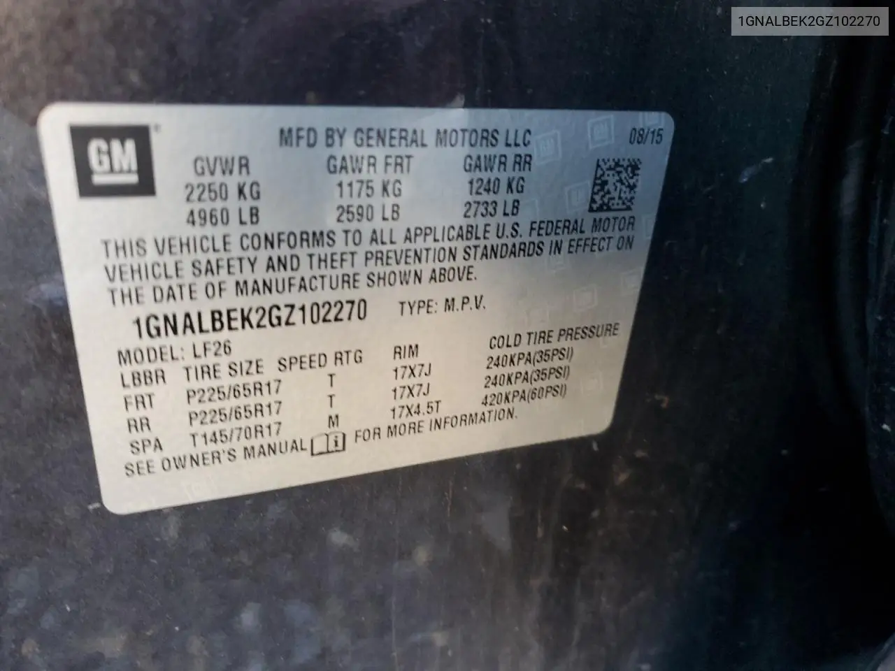 1GNALBEK2GZ102270 2016 Chevrolet Equinox Ls