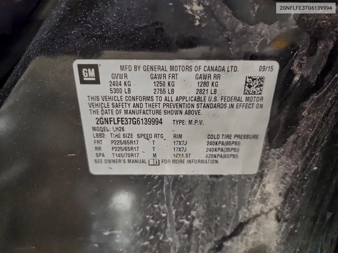 2GNFLFE37G6139994 2016 Chevrolet Equinox Lt
