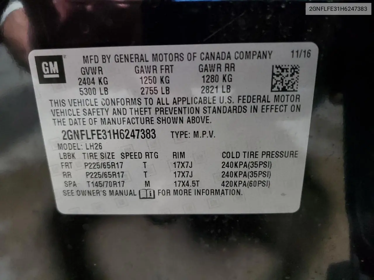 2GNFLFE31H6247383 2017 Chevrolet Equinox Lt