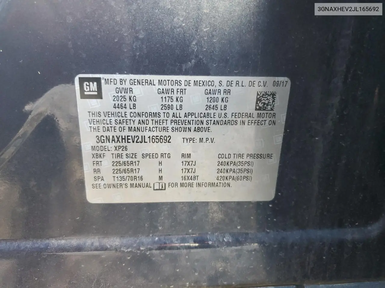 3GNAXHEV2JL165692 2018 Chevrolet Equinox Ls