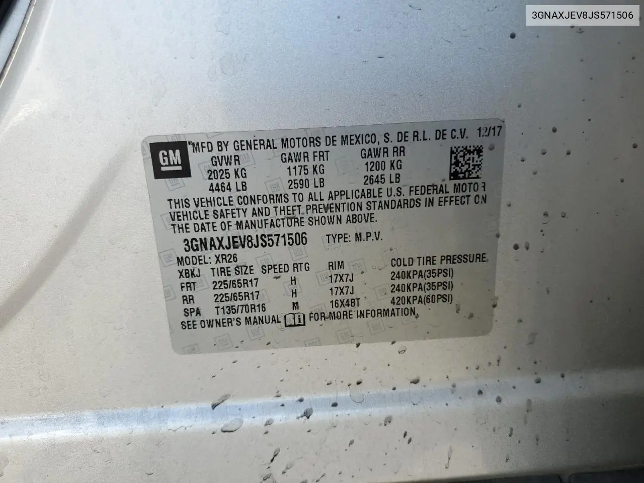 3GNAXJEV8JS571506 2018 Chevrolet Equinox Lt