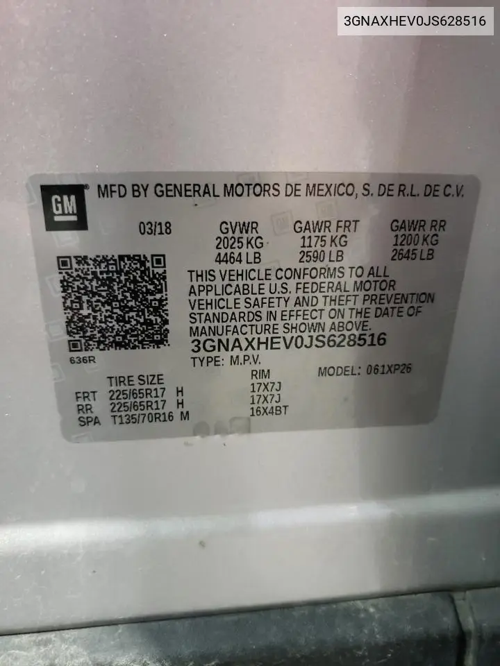3GNAXHEV0JS628516 2018 Chevrolet Equinox Ls