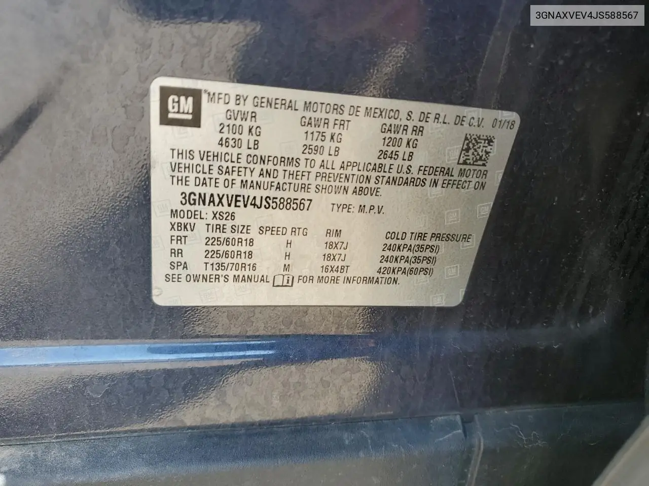 3GNAXVEV4JS588567 2018 Chevrolet Equinox Premier