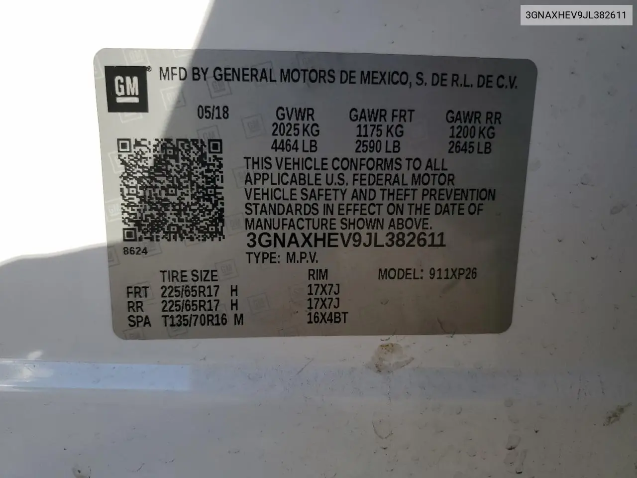 3GNAXHEV9JL382611 2018 Chevrolet Equinox Ls