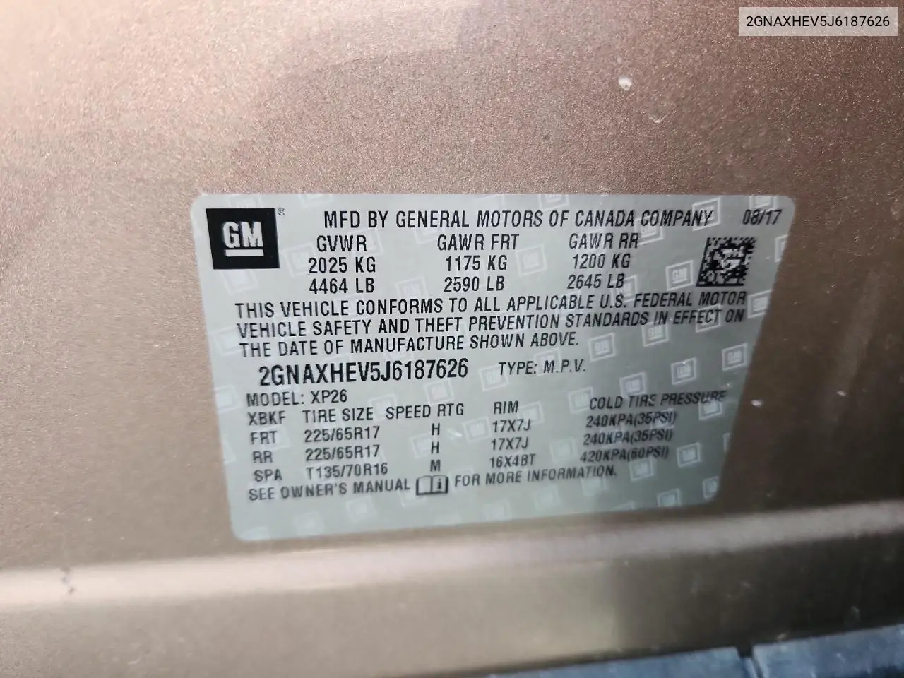 2GNAXHEV5J6187626 2018 Chevrolet Equinox Ls
