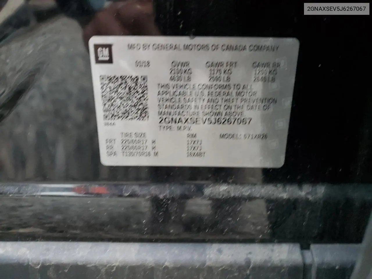 2GNAXSEV5J6267067 2018 Chevrolet Equinox Lt