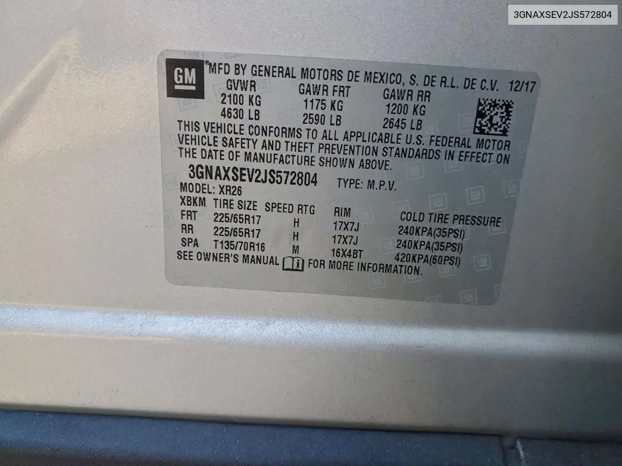 3GNAXSEV2JS572804 2018 Chevrolet Equinox Lt