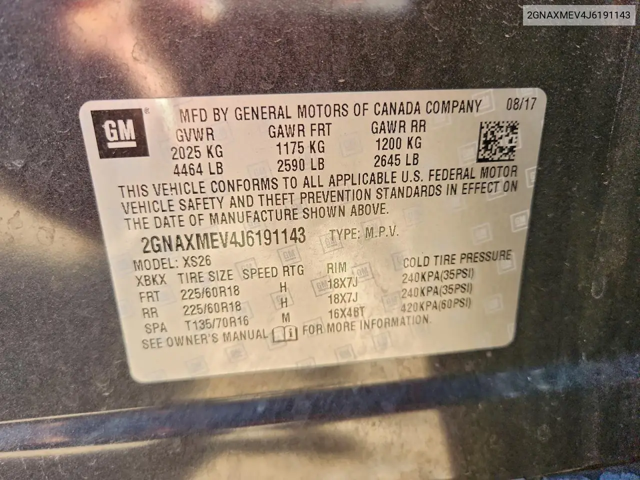 2GNAXMEV4J6191143 2018 Chevrolet Equinox Premier