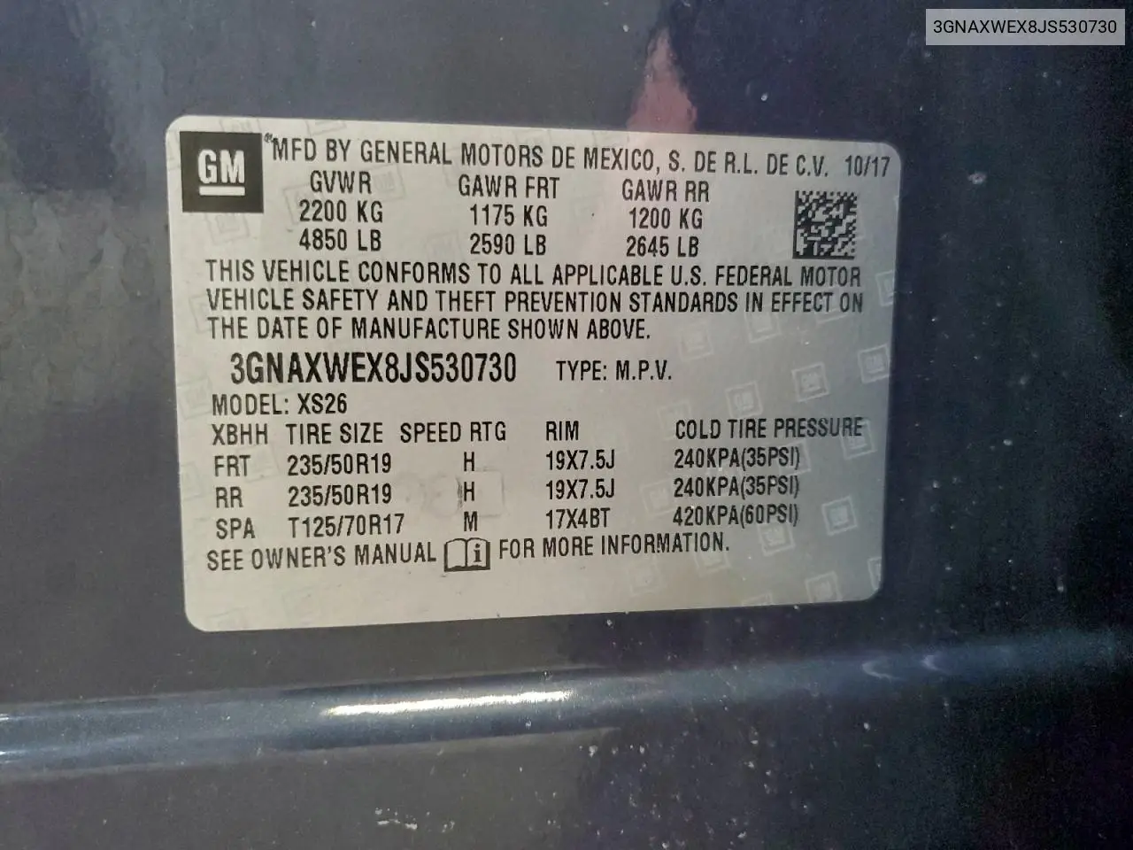 3GNAXWEX8JS530730 2018 Chevrolet Equinox Premier