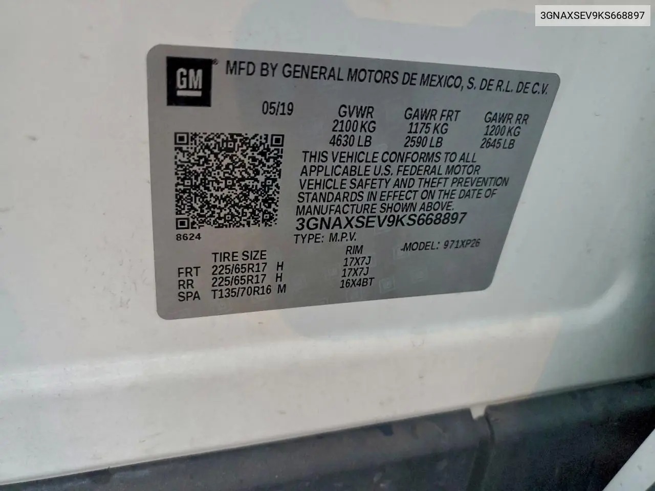 3GNAXSEV9KS668897 2019 Chevrolet Equinox Ls