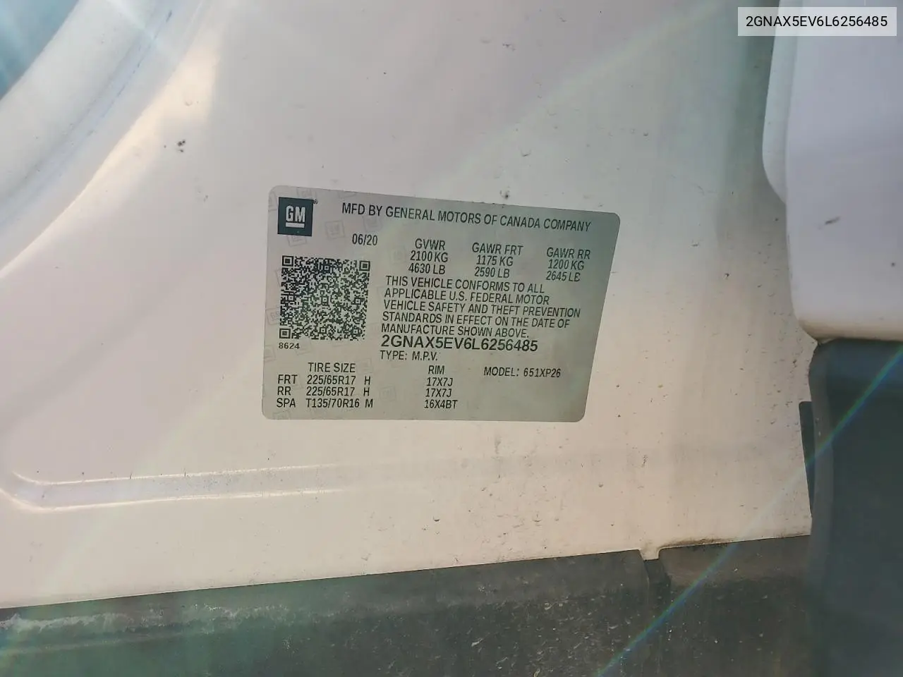 2GNAX5EV6L6256485 2020 Chevrolet Equinox