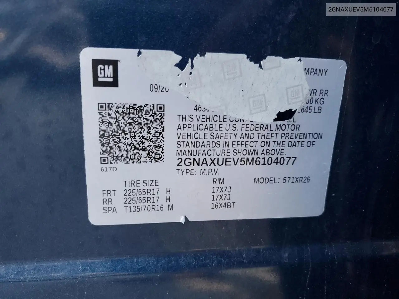 2GNAXUEV5M6104077 2021 Chevrolet Equinox Lt