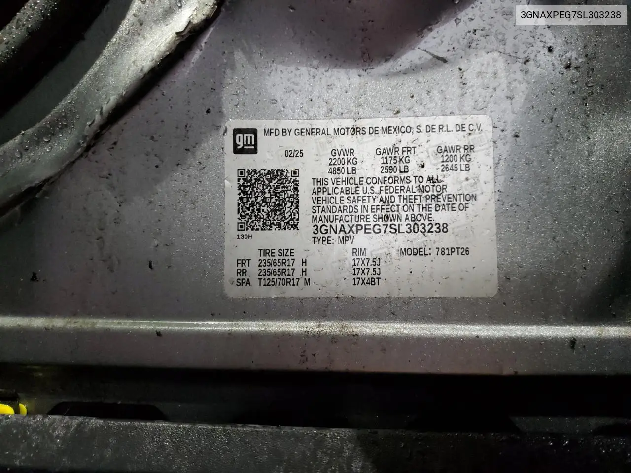 3GNAXPEG7SL303238 2025 Chevrolet Equinox Lt