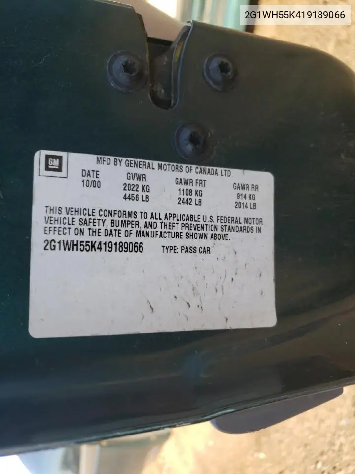 2G1WH55K419189066 2001 Chevrolet Impala Ls