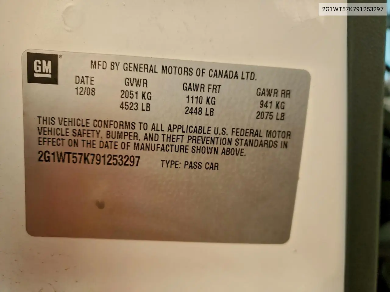 2G1WT57K791253297 2009 Chevrolet Impala 1Lt