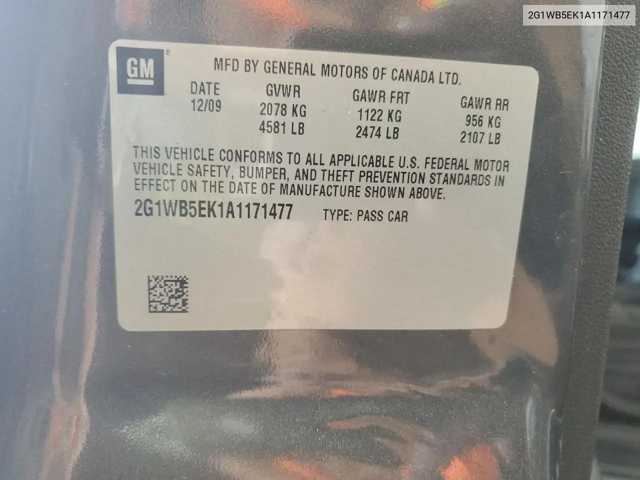 2G1WB5EK1A1171477 2010 Chevrolet Impala Lt