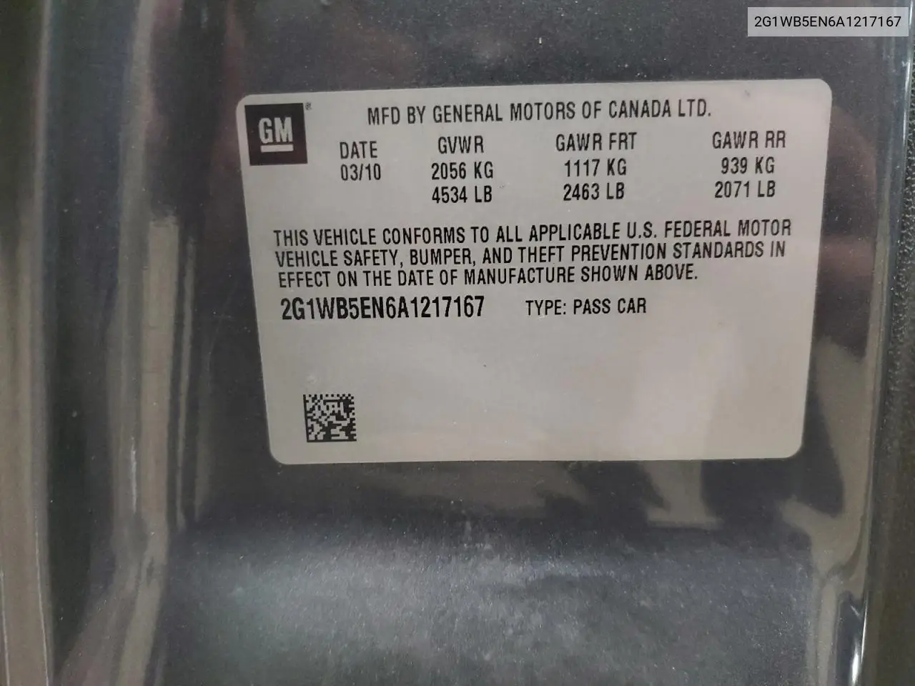 2G1WB5EN6A1217167 2010 Chevrolet Impala Lt