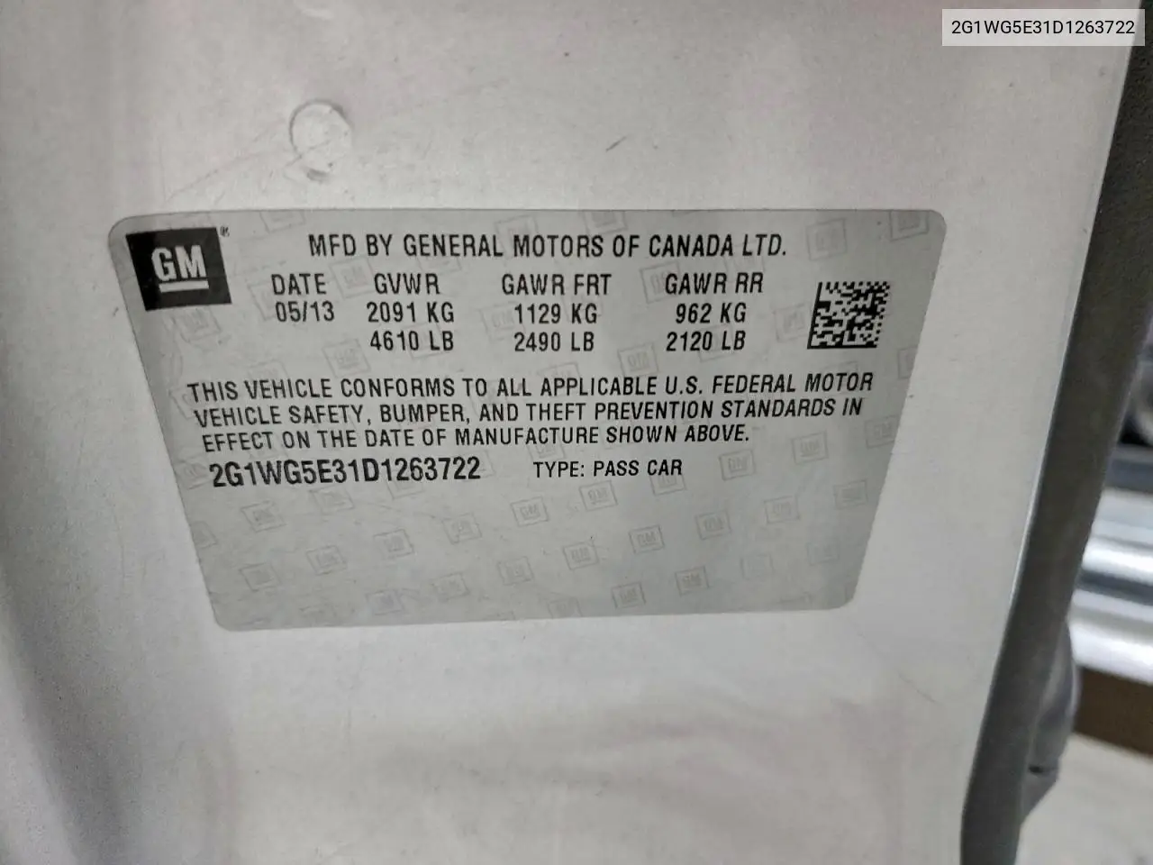 2G1WG5E31D1263722 2013 Chevrolet Impala Lt