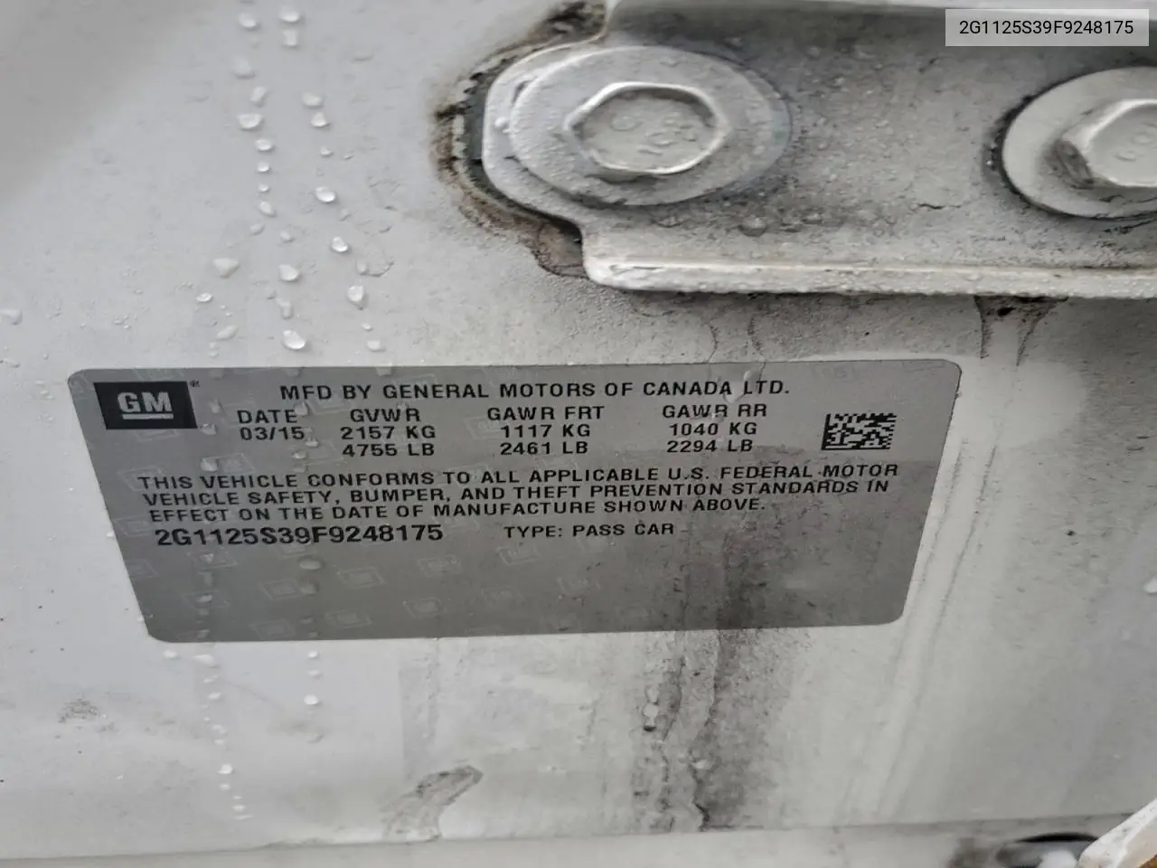 2G1125S39F9248175 2015 Chevrolet Impala Lt