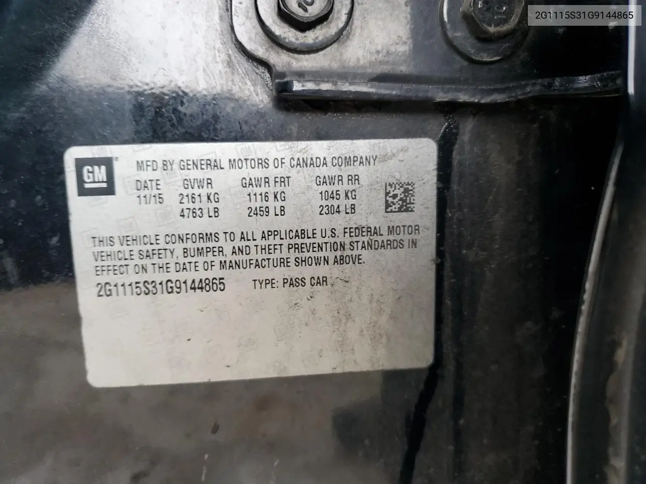 2G1115S31G9144865 2016 Chevrolet Impala Lt