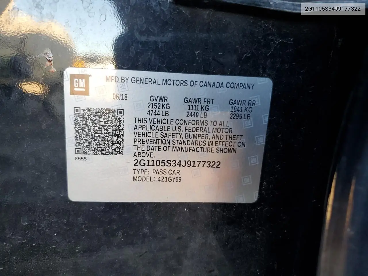 2G1105S34J9177322 2018 Chevrolet Impala Lt
