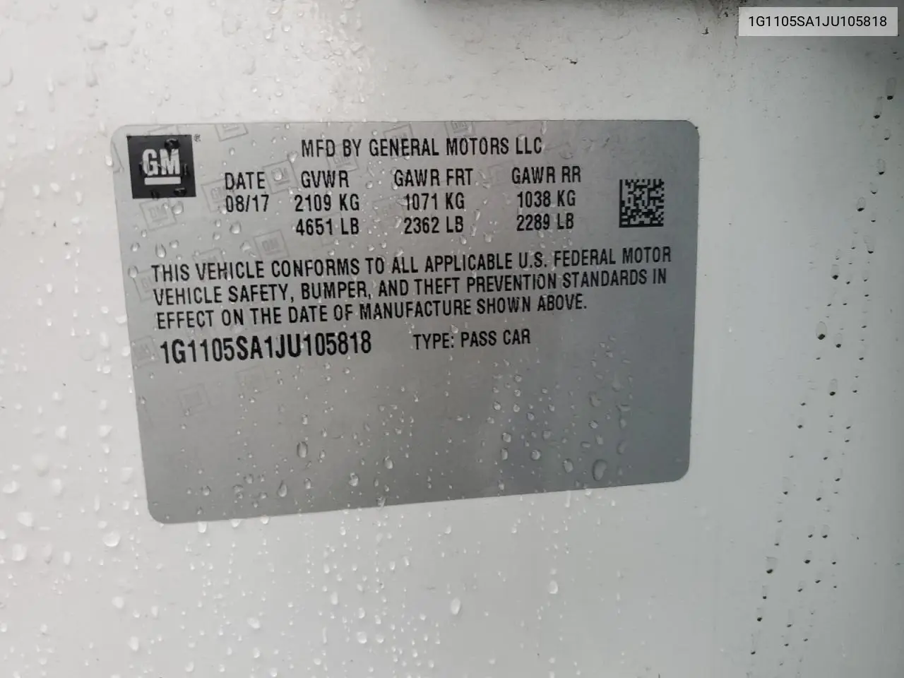 1G1105SA1JU105818 2018 Chevrolet Impala Lt