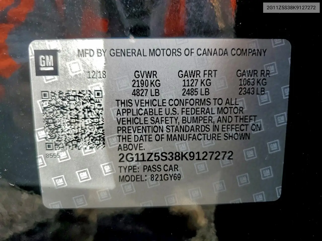 2G11Z5S38K9127272 2019 Chevrolet Impala Lt