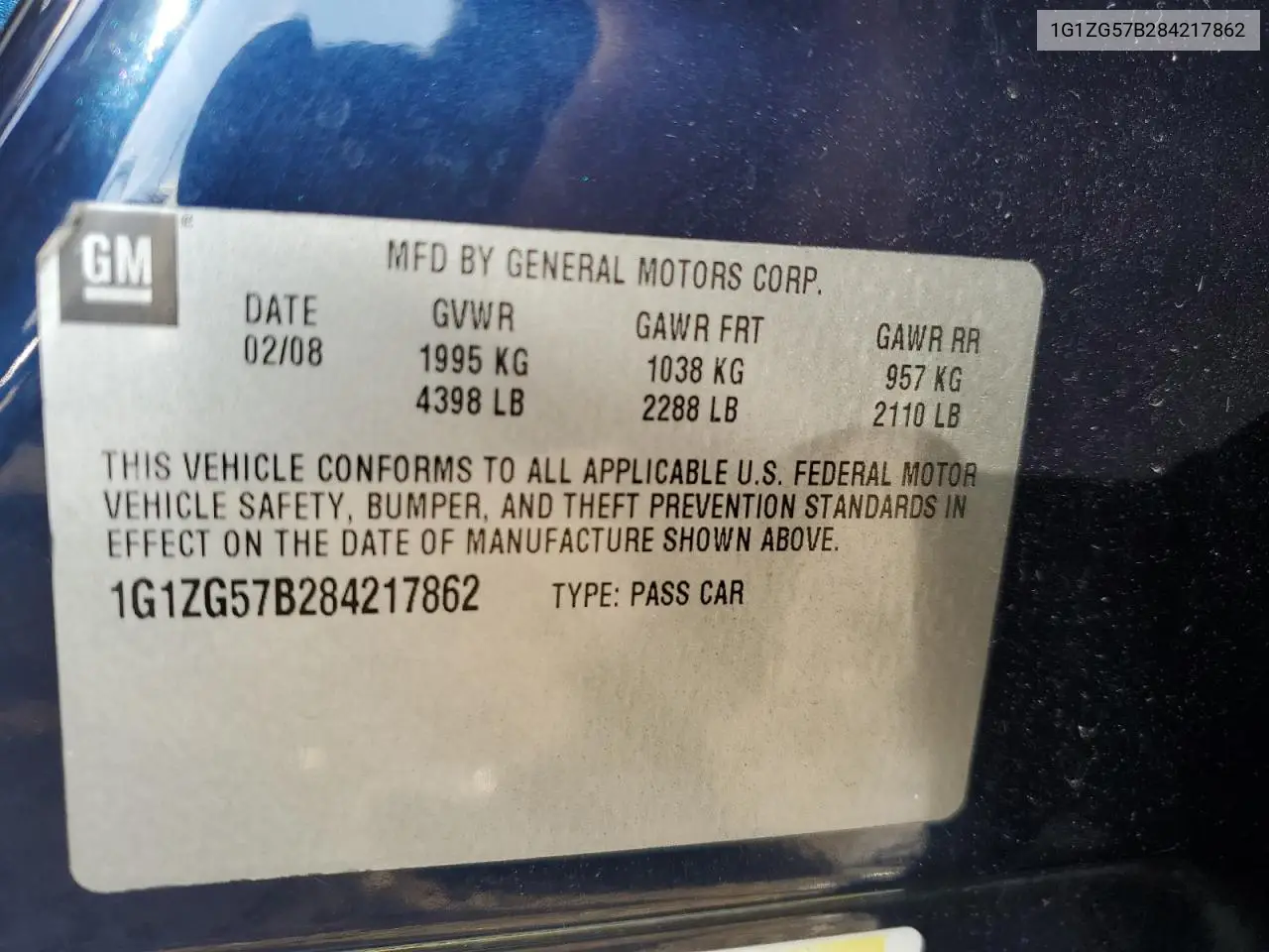 1G1ZG57B284217862 2008 Chevrolet Malibu Ls