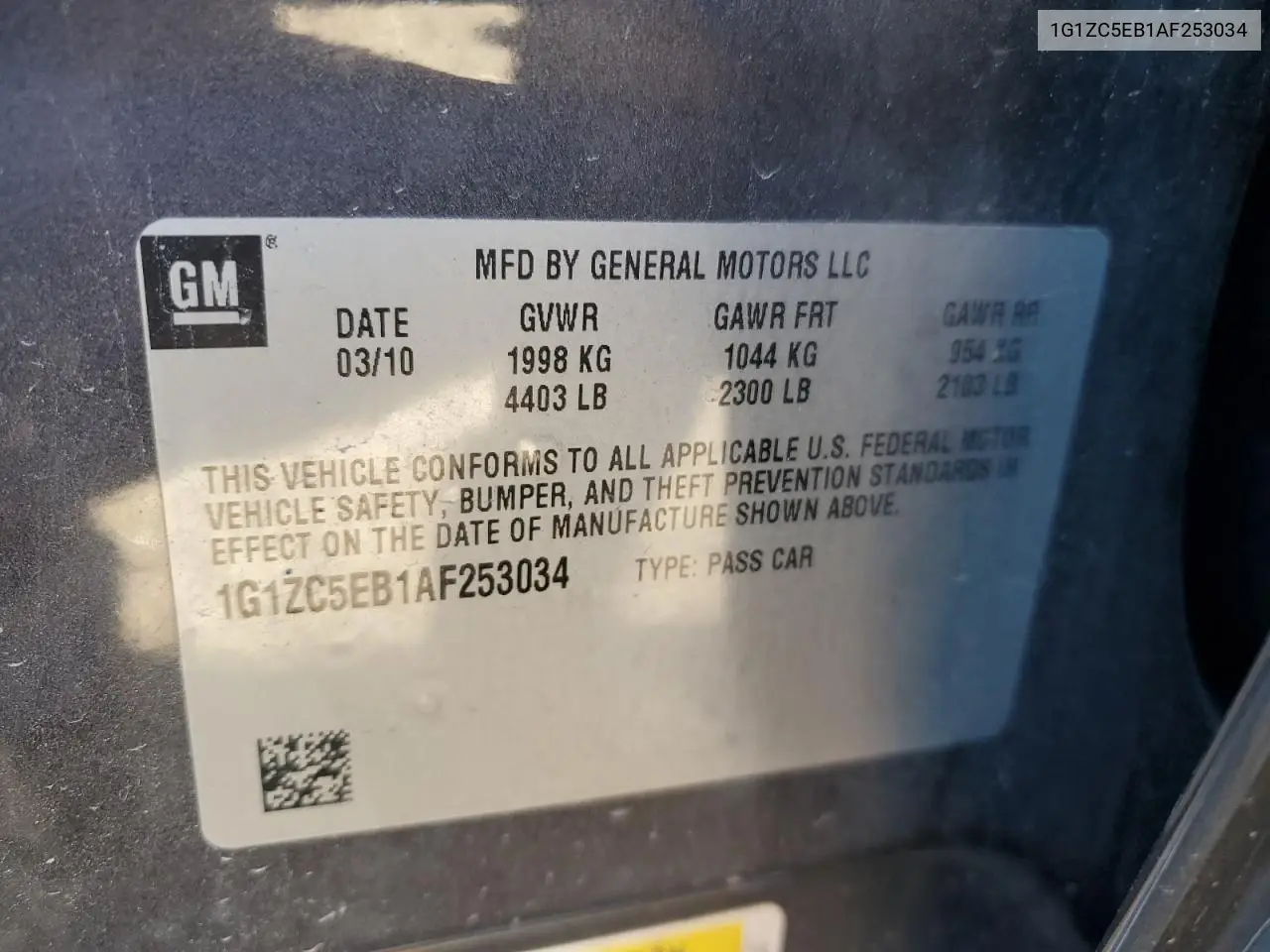1G1ZC5EB1AF253034 2010 Chevrolet Malibu 1Lt