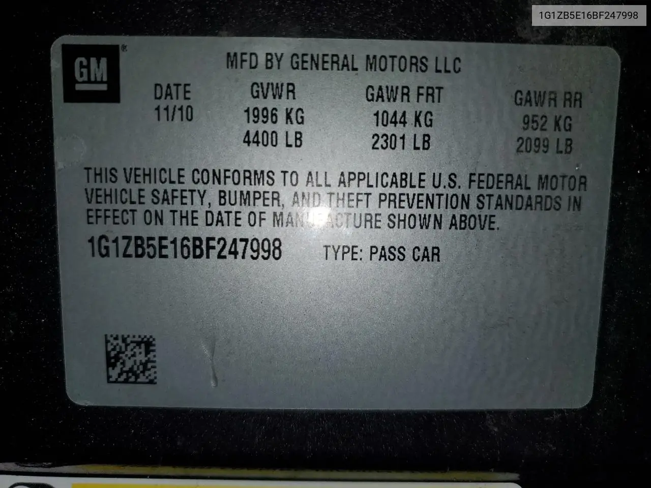 1G1ZB5E16BF247998 2011 Chevrolet Malibu Ls