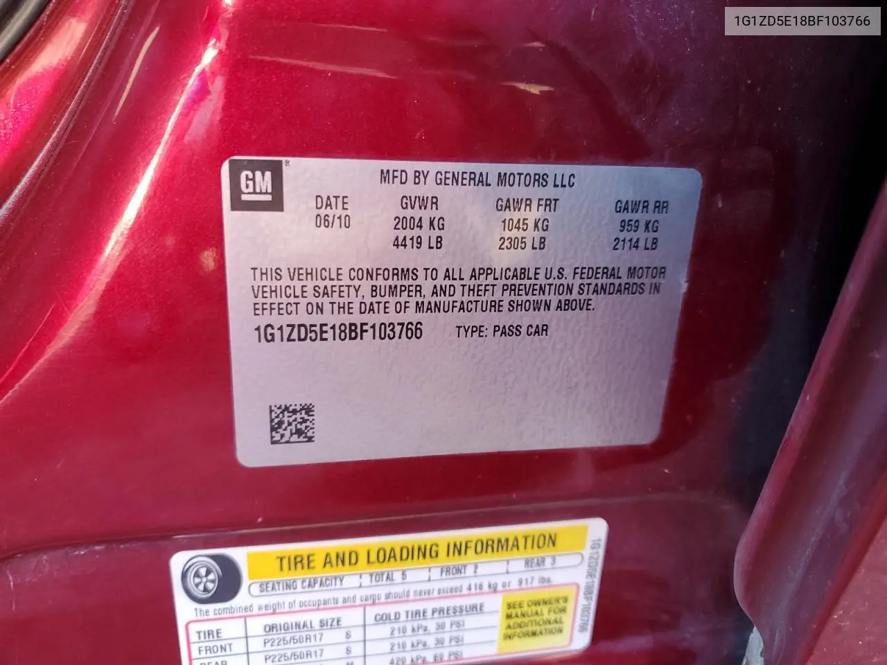 1G1ZD5E18BF103766 2011 Chevrolet Malibu 2Lt