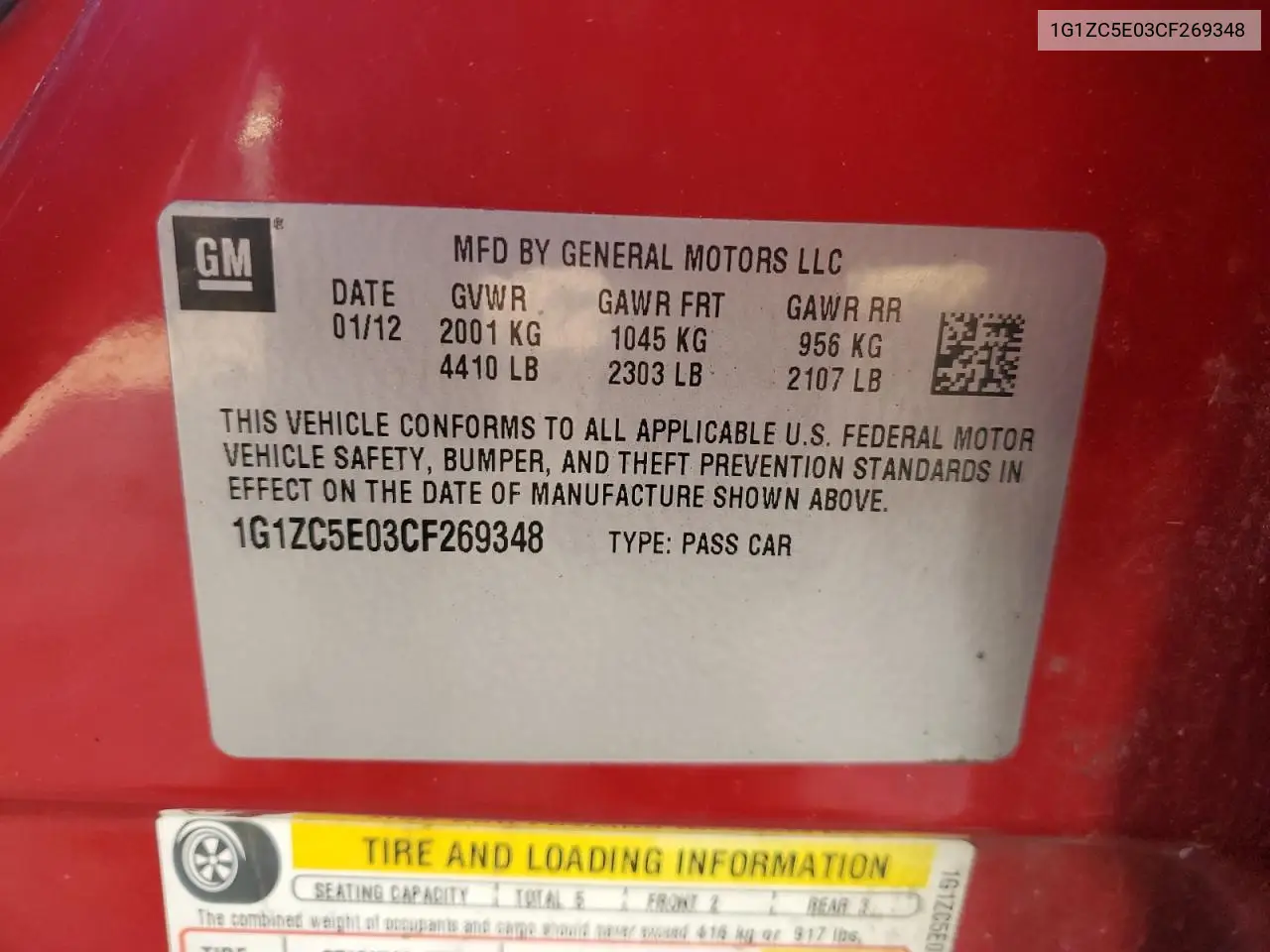 1G1ZC5E03CF269348 2012 Chevrolet Malibu 1Lt