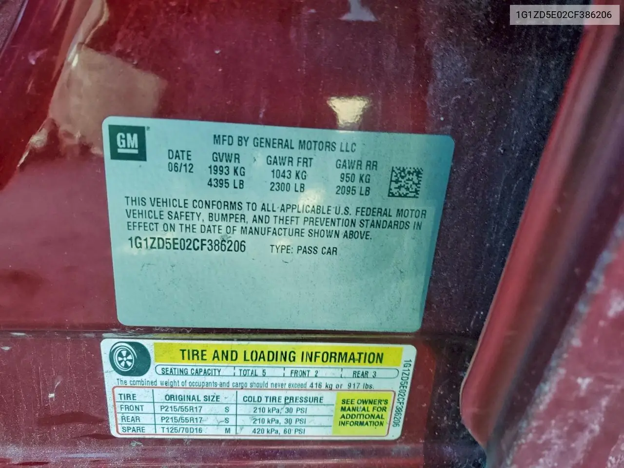 1G1ZD5E02CF386206 2012 Chevrolet Malibu 2Lt
