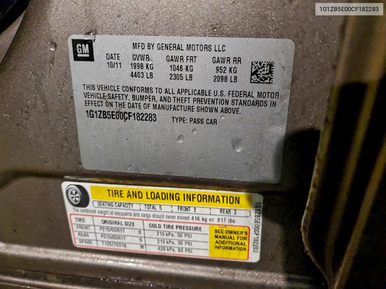 1G1ZB5E00CF182283 2012 Chevrolet Malibu Ls