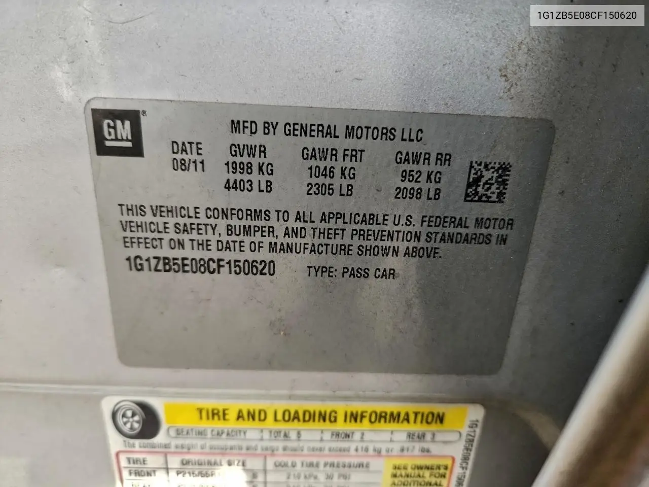1G1ZB5E08CF150620 2012 Chevrolet Malibu Ls